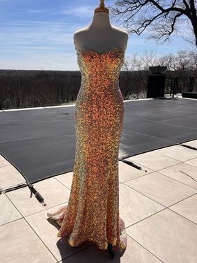 Nina Canacci Iridescent Pink Strapless Sequin Mermaid Gown